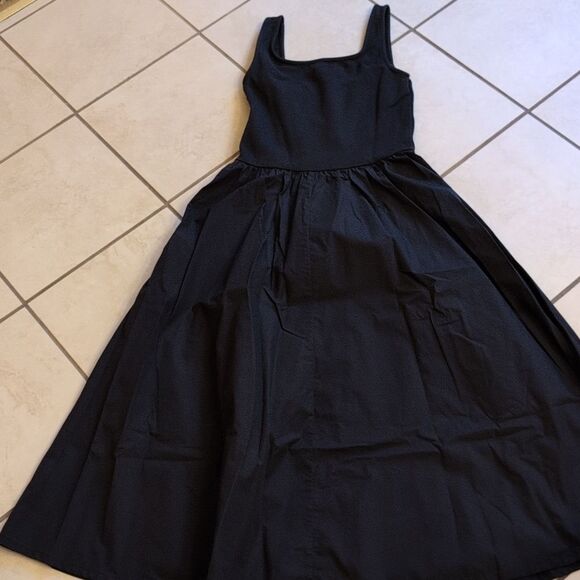NWOT Quince Cotton Mixed Media Tank Dress Black Midi XS - Picture 3 of 14